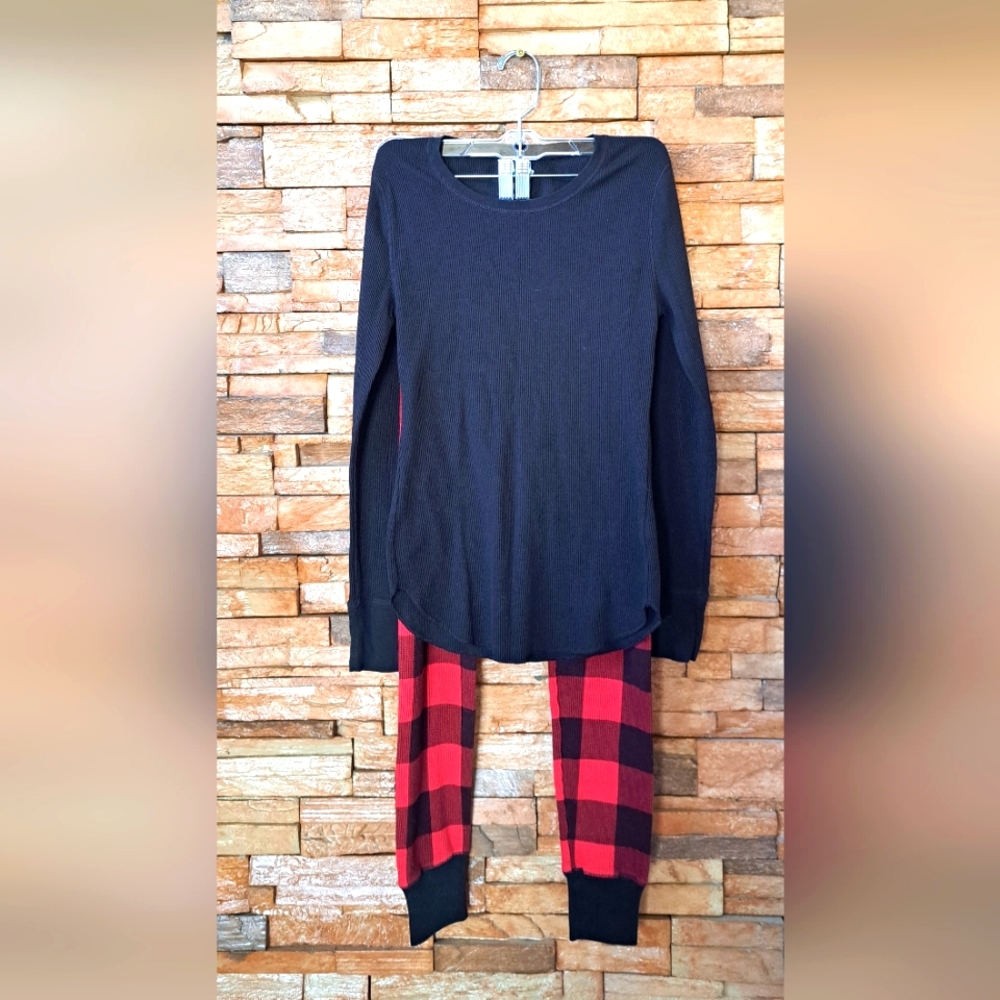 Old Navy Black Top with Red Plaid Pajama Set